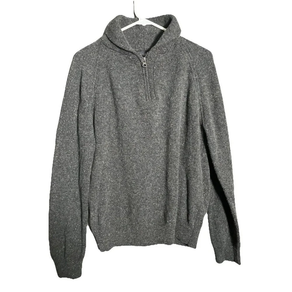 J. Crew Lambswool Donegal Quarter Zip Sweater Mens L Gray Raglan Knit Heritage